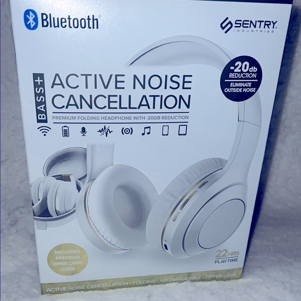 Sentry Over-Ear Headphones White ANC Bluetooth‎ w/noise cancellation